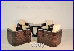 4 Art Deco Sessel mit Armlehnen aus Makassar und Beistelltisch