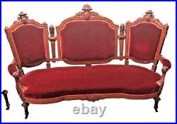 4 PC VICTORIAN parlor set burl walnut Rennaissance revival 1870 carved sofa