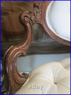 4 pc Antique Carved Rosewood Chaise/settee/chairs Parlor set Silk upholstery