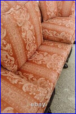 54341EC Damask Upholstered 8 Leg Solid Mahogany Ball & Claw Sofa