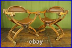 60er Vintage Scherenstuhl Leder Holz Sessel Easy Lounge Chair 1/2