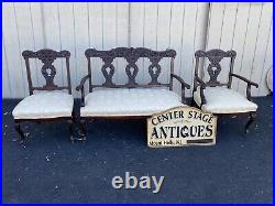 65205 Antique Mahogany Loveseat Settee Couch with 2 Chairs