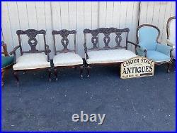 65205 Antique Mahogany Loveseat Settee Couch with 2 Chairs