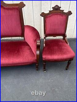 65725 Antique Victorian Loveseat with 2 Chair s