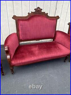 65725 Antique Victorian Loveseat with 2 Chair s