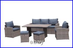 6PCS Summer Outdoor Rattan Sofa Set Patio Garden Wicker Dining Table Coffee Sofa
