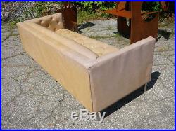 70's Tufted Tuxedo Chrome Base Leather Sofa Mid Century Modern Baughman Era