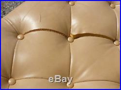 70's Tufted Tuxedo Chrome Base Leather Sofa Mid Century Modern Baughman Era