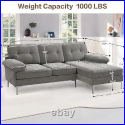 83 Chenille L Shape Convertible Sofa, Deep Seat Sofa with Fluffy Armrests (Grey)