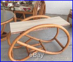 8 piece vintage rattan suite set sofa chairs side coffee tables lamp Paul Frankl