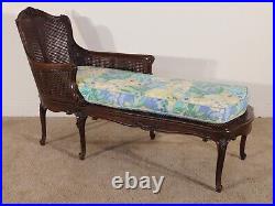 ANTIQUE 1940s French Louis XV Walnut & Cane Chaise Lounge