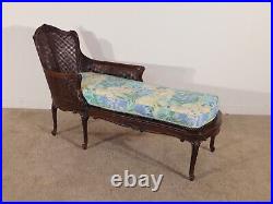 ANTIQUE 1940s French Louis XV Walnut & Cane Chaise Lounge