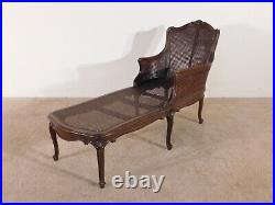 ANTIQUE 1940s French Louis XV Walnut & Cane Chaise Lounge