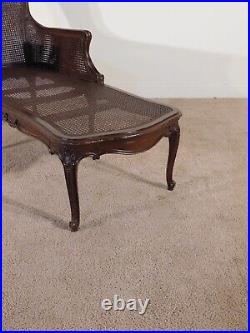 ANTIQUE 1940s French Louis XV Walnut & Cane Chaise Lounge