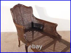 ANTIQUE 1940s French Louis XV Walnut & Cane Chaise Lounge