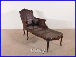 ANTIQUE 1940s French Louis XV Walnut & Cane Chaise Lounge