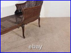 ANTIQUE 1940s French Louis XV Walnut & Cane Chaise Lounge