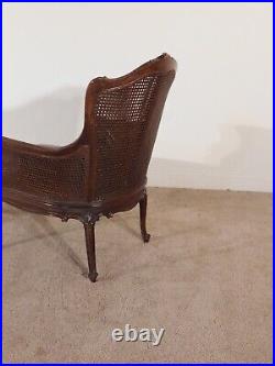 ANTIQUE 1940s French Louis XV Walnut & Cane Chaise Lounge