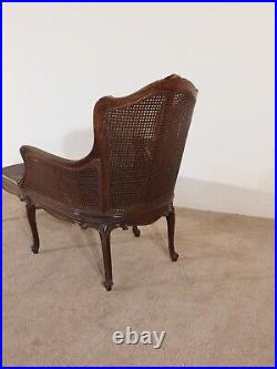 ANTIQUE 1940s French Louis XV Walnut & Cane Chaise Lounge