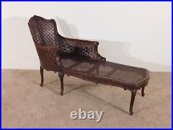 ANTIQUE 1940s French Louis XV Walnut & Cane Chaise Lounge