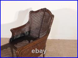 ANTIQUE 1940s French Louis XV Walnut & Cane Chaise Lounge