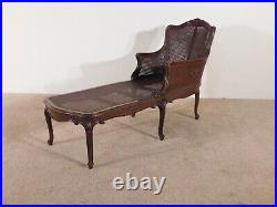 ANTIQUE 1940s French Louis XV Walnut & Cane Chaise Lounge