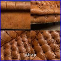 ANTIQUE 20thC CHESTERFIELD BROWN LEATHER SOFA WITH BUTTON DOWN SEATS c. 1910