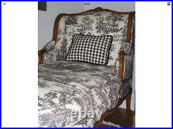 ANTIQUE COUNTRY FRENCH CHAISE WAVERLEY BLACK/CREAM FABRIC WithDOWN CUSHION