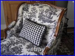 ANTIQUE COUNTRY FRENCH CHAISE WAVERLEY BLACK/CREAM FABRIC WithDOWN CUSHION