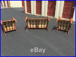 ANTIQUE EMPIRE 3 Pc. SETTEE SET withORIGINAL LEATHER COVERINGS MISSION OAK STYLE