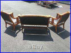 ANTIQUE EMPIRE 3 Pc. SETTEE SET withORIGINAL LEATHER COVERINGS MISSION OAK STYLE