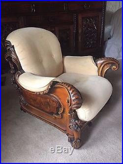 ANTIQUE French Walnut Rococo style Inlaid Flower ornate chair sofa one piece