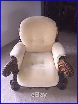 ANTIQUE French Walnut Rococo style Inlaid Flower ornate chair sofa one piece