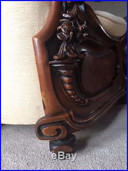 ANTIQUE French Walnut Rococo style Inlaid Flower ornate sofa Loveseat