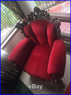 ANTIQUE Red French Rococo style ornate chair sofa one pair