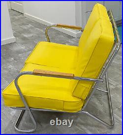ART DECO MID CENTURY MODERN MCM VINTAGE bright yellow Chrome Loveseat settee