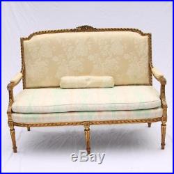 A Louis XVI Style Giltwood Settee & Fauteuil 19th Century Silk Upholstery French