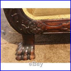 A Quality Victorian Carved Mahogany & Upholstered Scroll Arm Sofa Settee