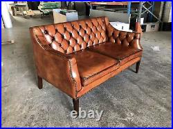 A Very Good Vintage Hand Dyed Leather Chippendale Style Sofa Amazing patina