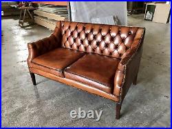 A Very Good Vintage Hand Dyed Leather Chippendale Style Sofa Amazing patina