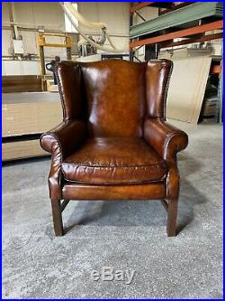 A Very Good Vintage MidC Leather Chesterfield Wing Chair In original Leathers