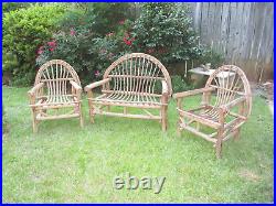 Adirondack Rare Antique Bent Wood Settee Set with Loveseat & Two Chairs