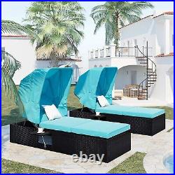 Adjustable Outdoor Chaise Lounge Chair Rattan Wicker Patio Lounge Chair withCanopy