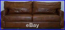 Aged Vintage Heritage Brown Leather Three Seater Sofa Duck Feather Cushions