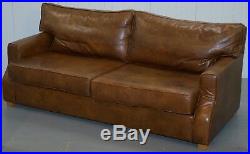 Aged Vintage Heritage Brown Leather Three Seater Sofa Duck Feather Cushions