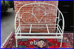 American Antique Iron Painted White Bench Daybed Flower Decor New Upholstery