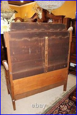 American Antique Oak Wooden Cushioned Entryway Bedroom Bench with Storage c. 1880