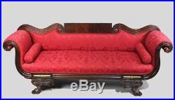 American Classical Empire Carved Mahogany Sofa