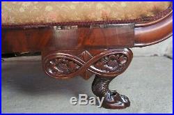 American Empire Carved Crotch Mahogany Sofa Parlor Settee Antique Federal Ornate