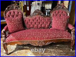 American Victorian Rococo Revival Carved And Upholstered Sofa